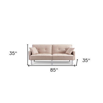 Modway Furniture 85" Beige Polyester Blend Convertible Futon Sofa with Silver Legs & Toss Pillows - Stylish Comfort! - 544952-HOMEROOTS