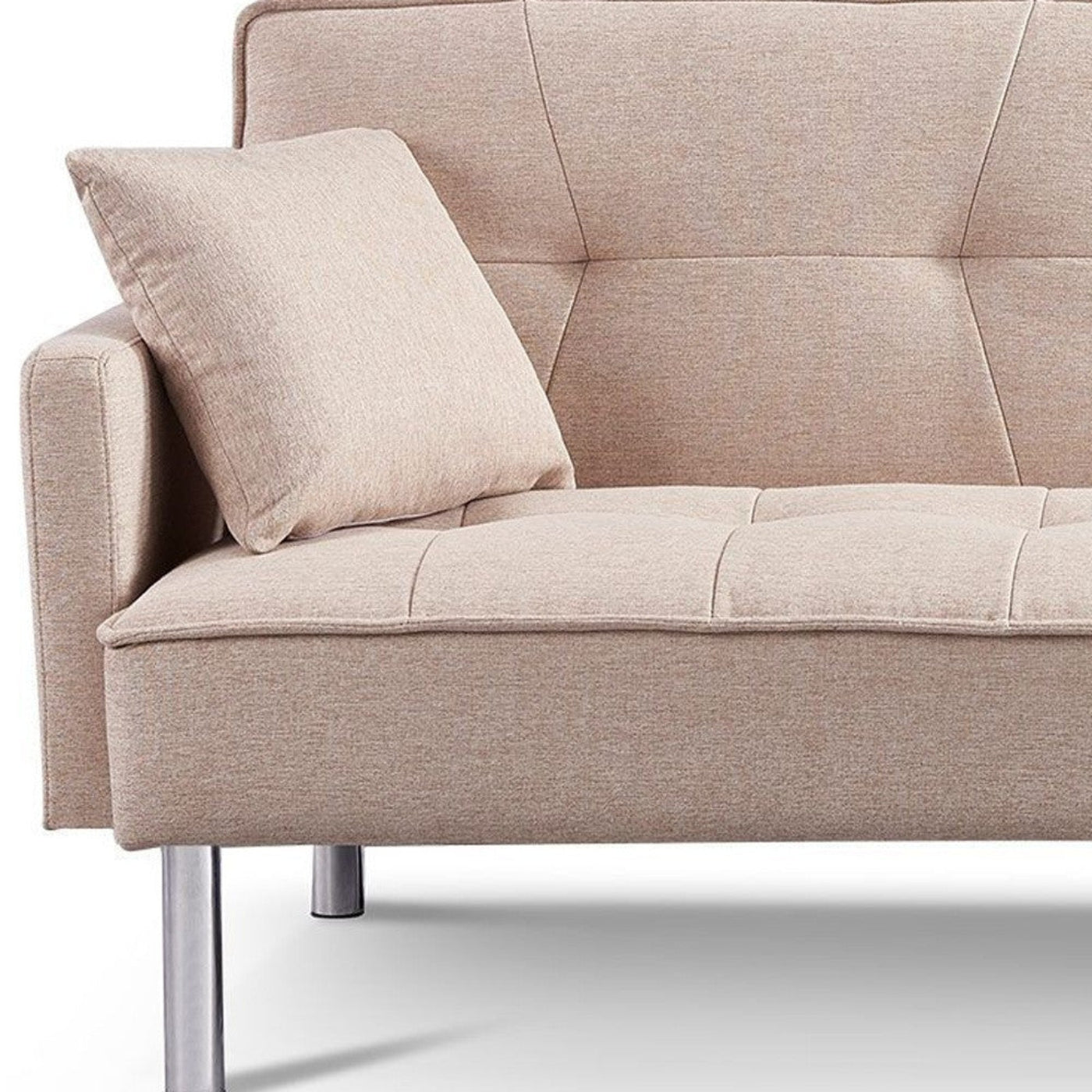 Modway Furniture 85" Beige Polyester Blend Convertible Futon Sofa with Silver Legs & Toss Pillows - Stylish Comfort! - 544952-HOMEROOTS