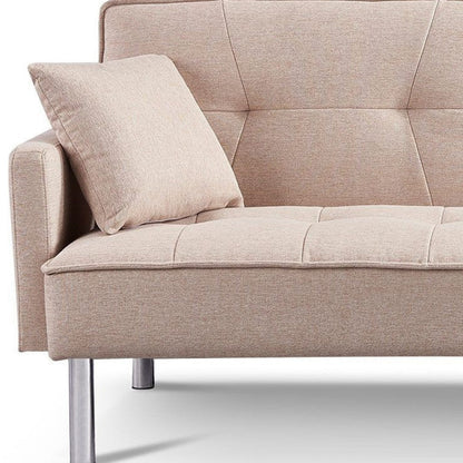 Modway Furniture 85" Beige Polyester Blend Convertible Futon Sofa with Silver Legs & Toss Pillows - Stylish Comfort! - 544952-HOMEROOTS