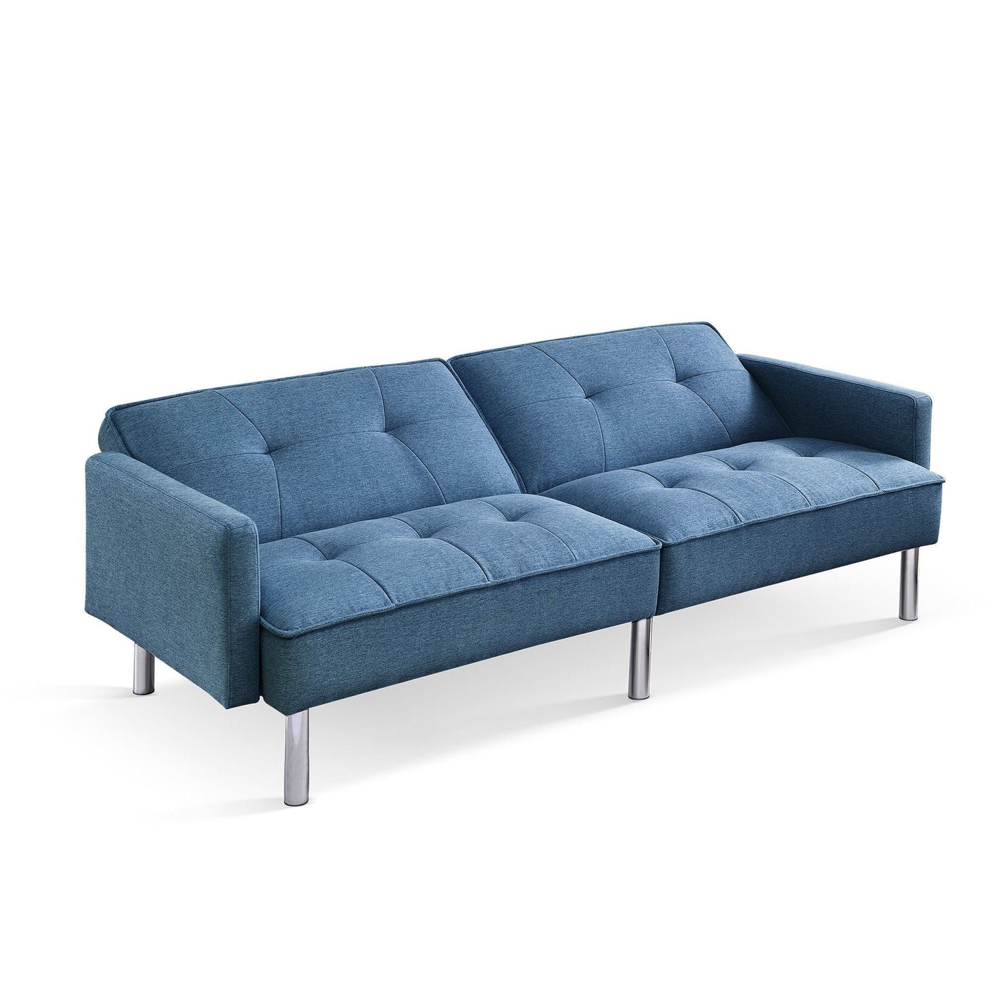 Modway Furniture 85" Blue Polyester Blend Convertible Futon Sofa with Silver Legs, Pillows & Stylish Tufted Design - 544953-HOMEROOTS