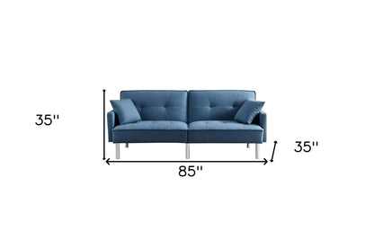 Modway Furniture 85" Blue Polyester Blend Convertible Futon Sofa with Silver Legs, Pillows & Stylish Tufted Design - 544953-HOMEROOTS