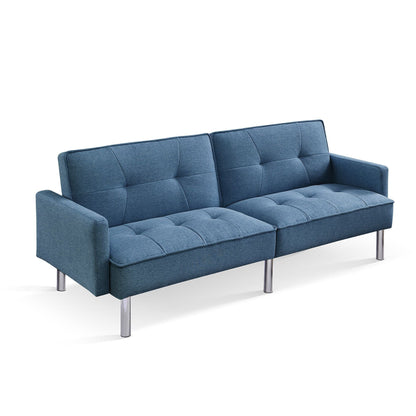 Modway Furniture 85" Blue Polyester Blend Convertible Futon Sofa with Silver Legs, Pillows & Stylish Tufted Design - 544953-HOMEROOTS