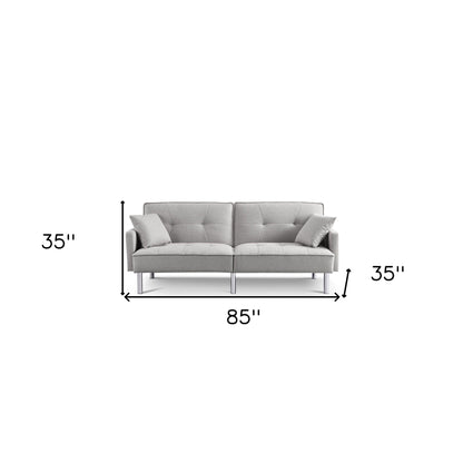Modway Furniture 85" Light Gray Polyester Blend Convertible Futon Sofa with Chic Silver Legs & Stylish Toss Pillows - 544954-HOMEROOTS