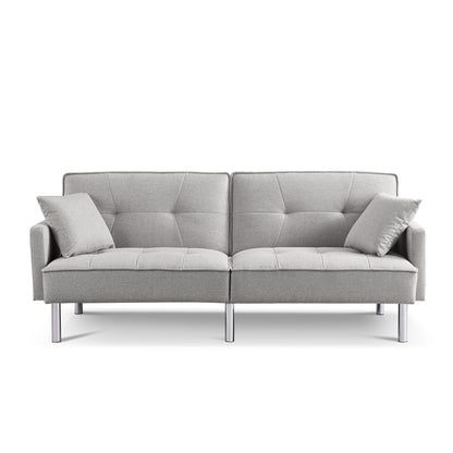 Modway Furniture 85" Light Gray Polyester Blend Convertible Futon Sofa with Chic Silver Legs & Stylish Toss Pillows - 544954-HOMEROOTS
