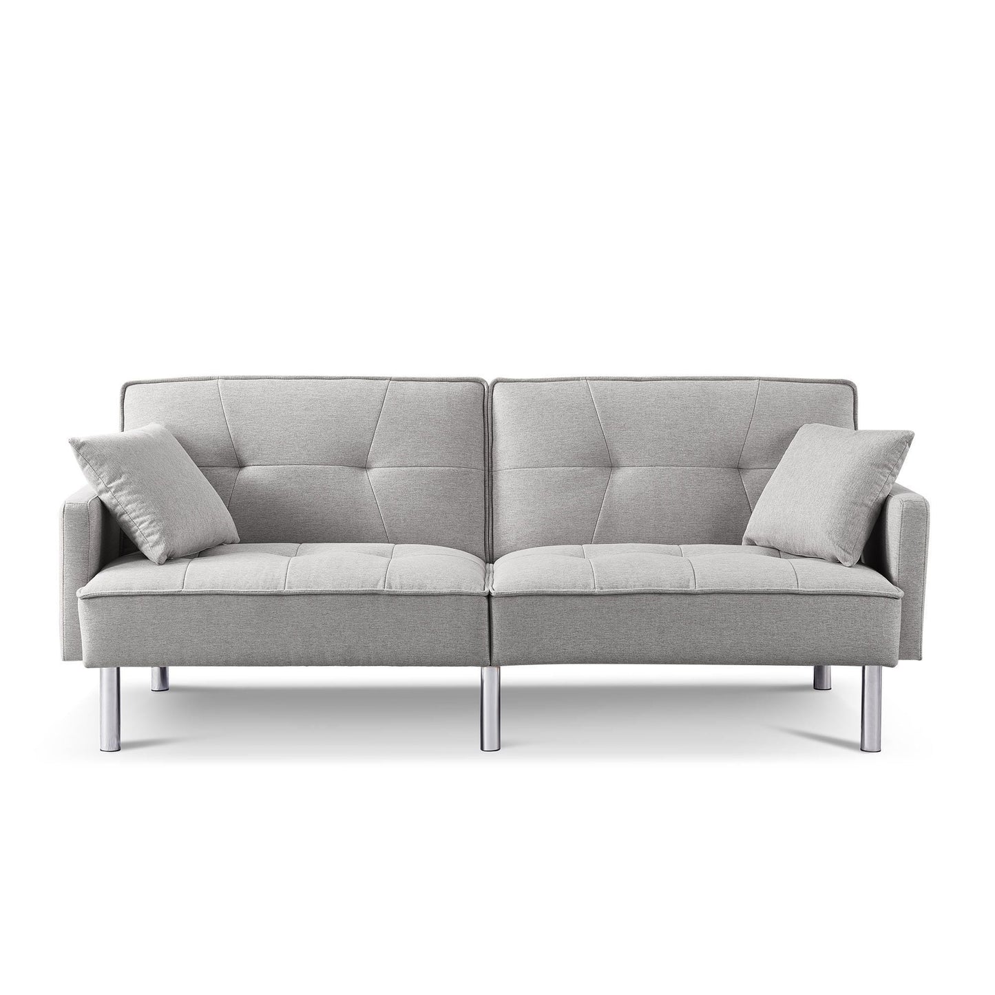 Modway Furniture 85" Light Gray Polyester Blend Convertible Futon Sofa with Chic Silver Legs & Stylish Toss Pillows - 544954-HOMEROOTS