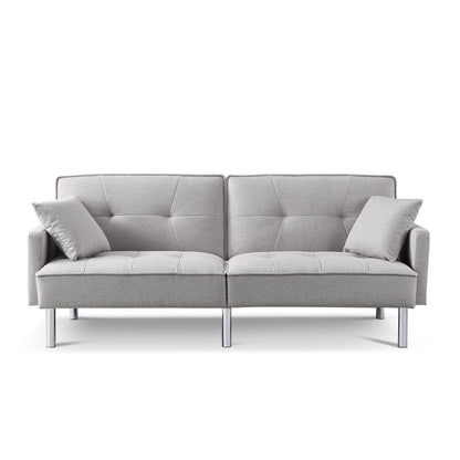 Modway Furniture 85" Light Gray Polyester Blend Convertible Futon Sofa with Chic Silver Legs & Stylish Toss Pillows - 544954-HOMEROOTS
