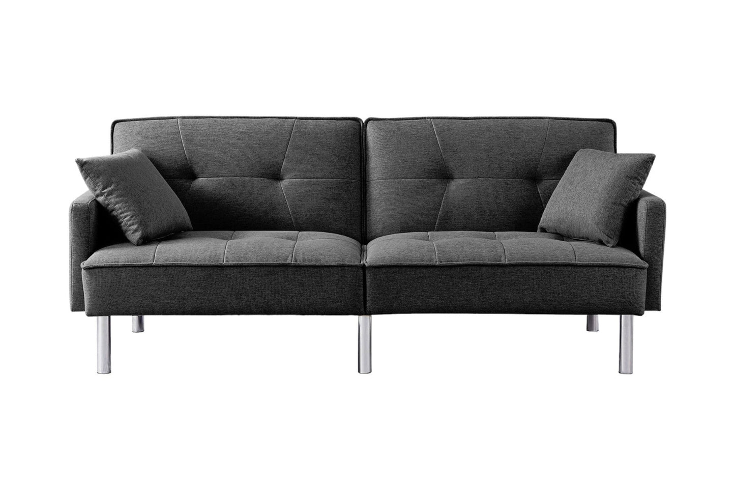 Modway Furniture 85" Dark Gray Convertible Futon Sofa with Silver Legs, Soft Polyester Blend & Stylish Toss Pillows - 544955-HOMEROOTS