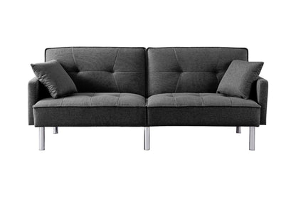 Modway Furniture 85" Dark Gray Convertible Futon Sofa with Silver Legs, Soft Polyester Blend & Stylish Toss Pillows - 544955-HOMEROOTS
