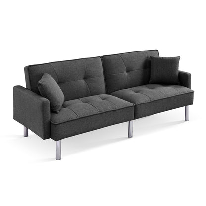 Modway Furniture 85" Dark Gray Convertible Futon Sofa with Silver Legs, Soft Polyester Blend & Stylish Toss Pillows - 544955-HOMEROOTS