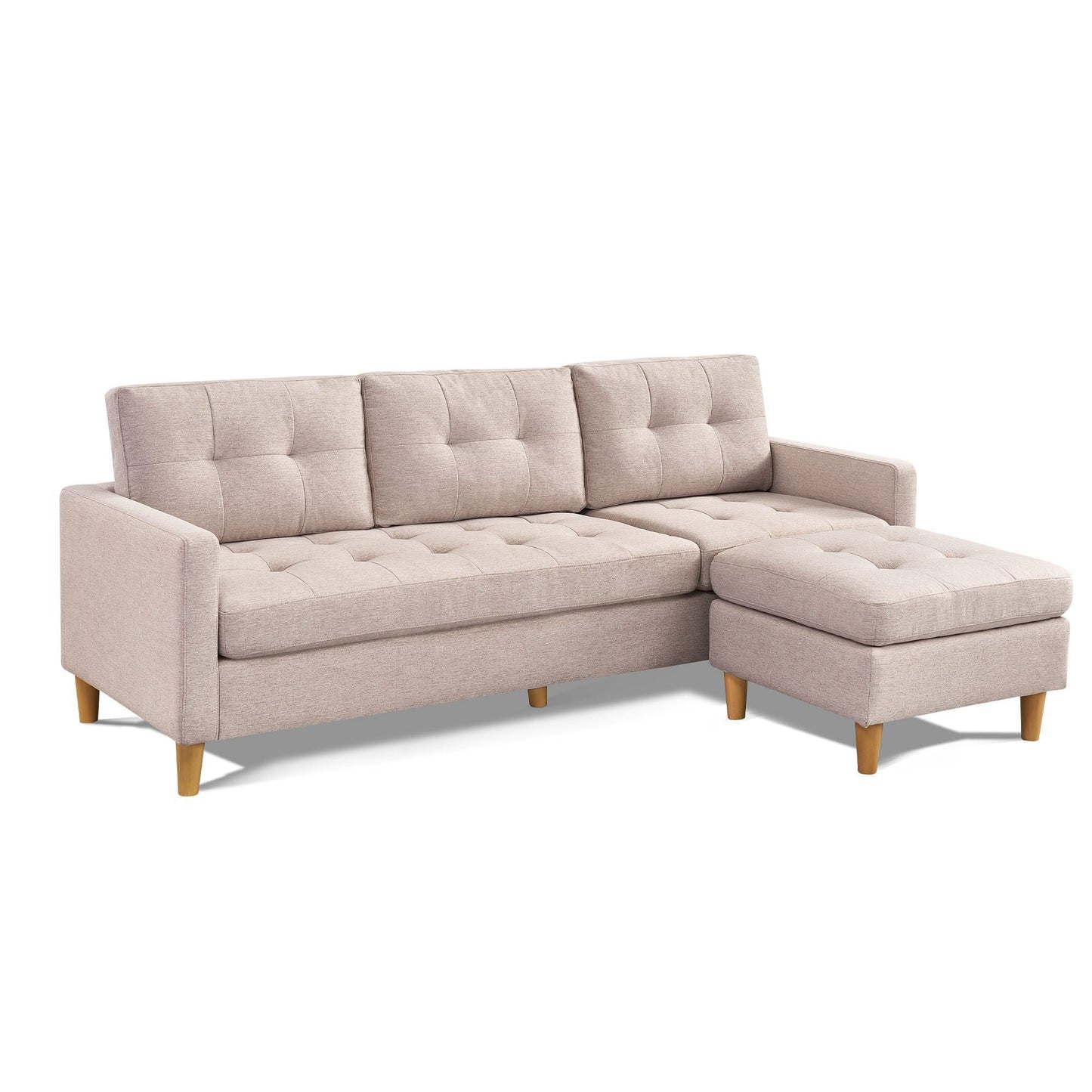 Modway Furniture 87" Beige Polyester Blend Sofa with Ottoman - Stylish Comfort, Natural Legs & Removable Cushions! - 544960-HOMEROOTS