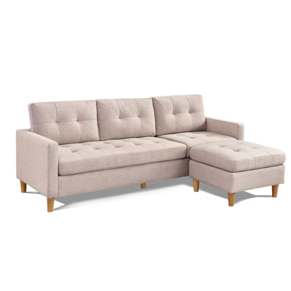 Modway Furniture 87" Beige Polyester Blend Sofa with Ottoman - Stylish Comfort, Natural Legs & Removable Cushions! - 544960-HOMEROOTS