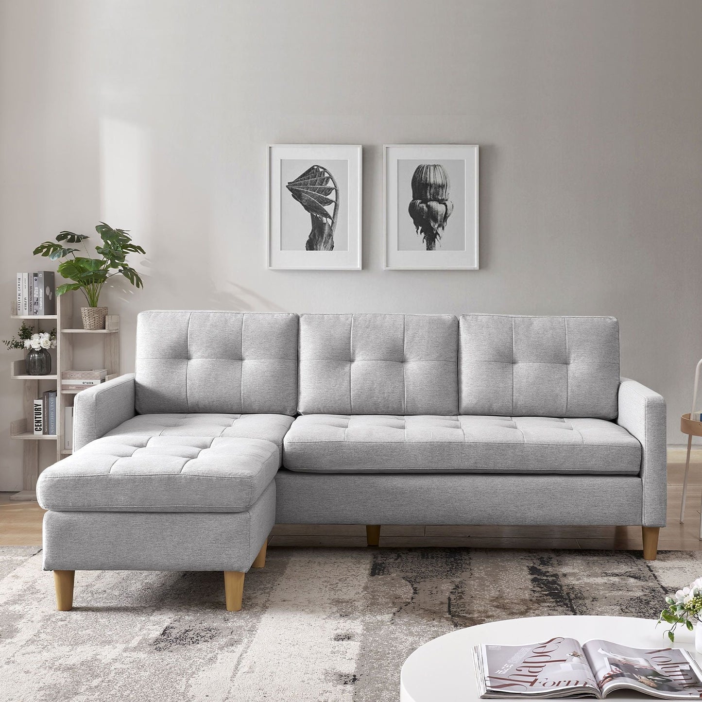 Modway Furniture 87" Luxurious Light Gray Polyester Blend Sofa & Ottoman with Natural Wood Legs for Modern Décor - 544961-HOMEROOTS