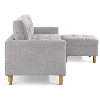 Modway Furniture 87" Luxurious Light Gray Polyester Blend Sofa & Ottoman with Natural Wood Legs for Modern Décor - 544961-HOMEROOTS