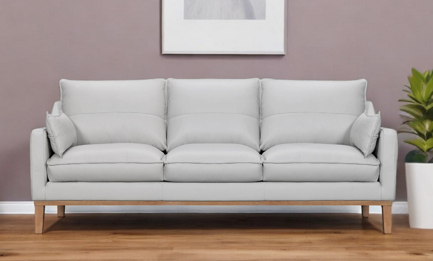 Modway Furniture 87" Gray Leather Sofa with Removable Cushions and Elegant Brown Legs for Luxurious Comfort -546408-HOMEROOTS