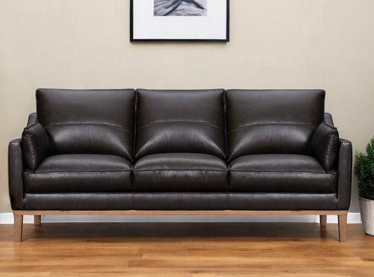 Modway Furniture 87" Dark Brown Leather Sofa with Plush Toss Pillows - Elegant Comfort and Durable Design! - 546409-HOMEROOTS