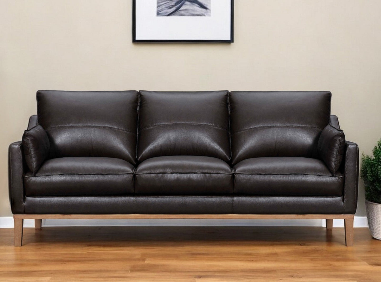 Modway Furniture 87" Dark Brown Leather Sofa with Plush Toss Pillows - Elegant Comfort and Durable Design! - 546409-HOMEROOTS