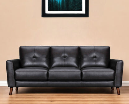 Modway Furniture 82" Black Leather Sofa with Brown Legs - Luxurious Comfort & Elegant Design for Stylish Living Spaces - 546416-HOMEROOTS