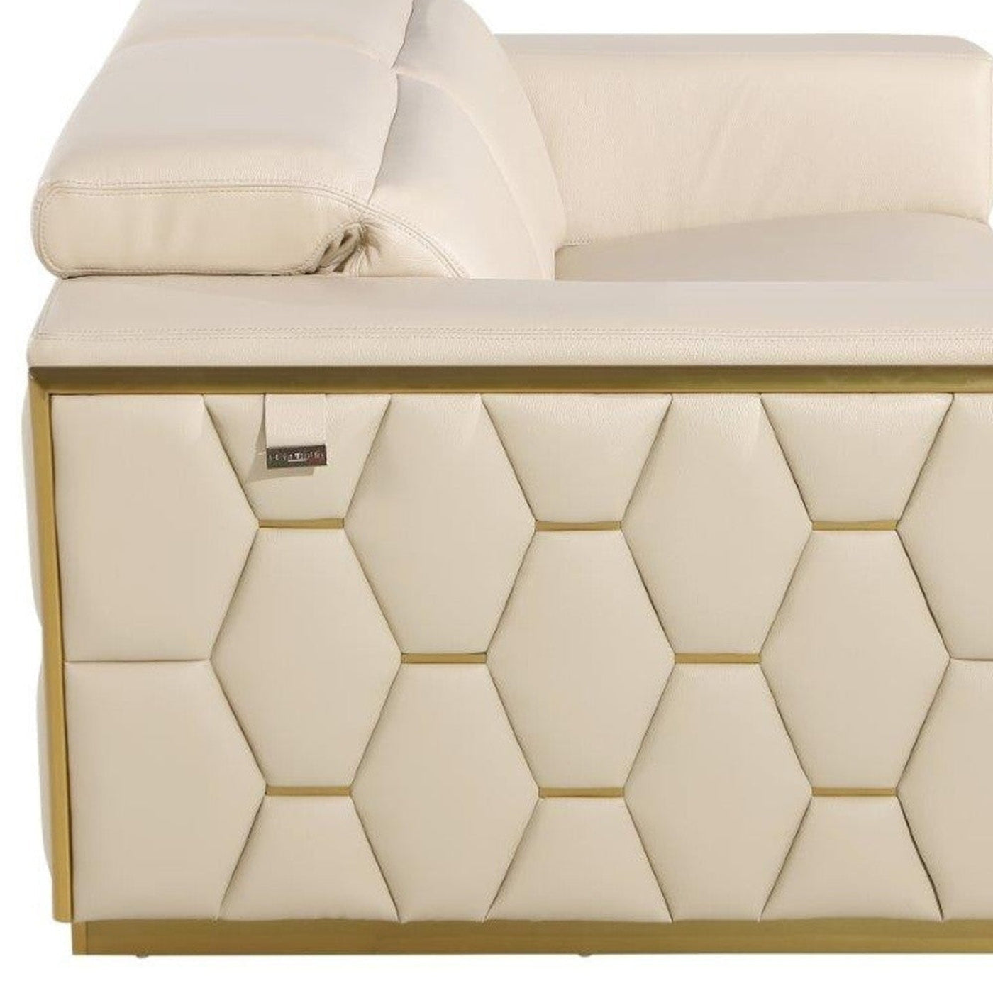 Modway Furniture 89" Beige and Gold Leather Sofa - Luxurious Italian Design with Tufted Stitching and Wide Arms - 551592-HOMEROOTS