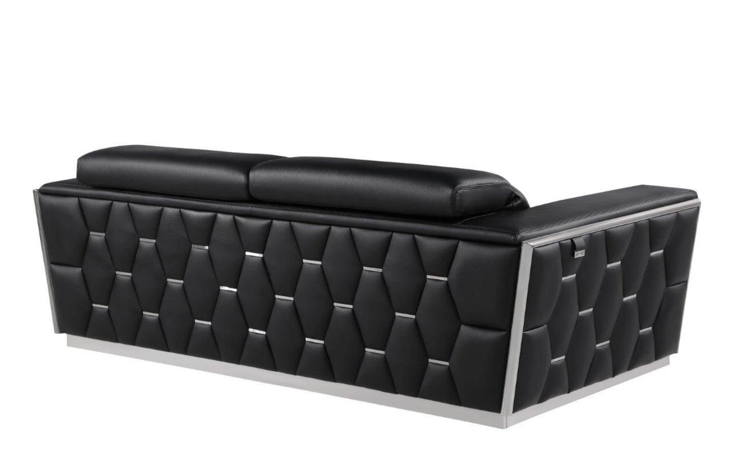 Modway Furniture 89" Black and Silver Leather Sofa - Luxurious Italian Leather, Art Deco Design, and Chic Comfort - 551593-HOMEROOTS