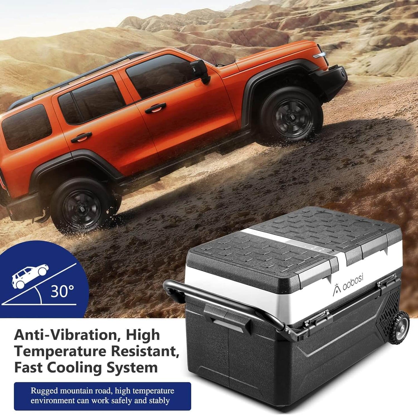 AOBOSI Portable Refrigerator on Wheels Dual Door Dual Zone 60qt/57L - J57