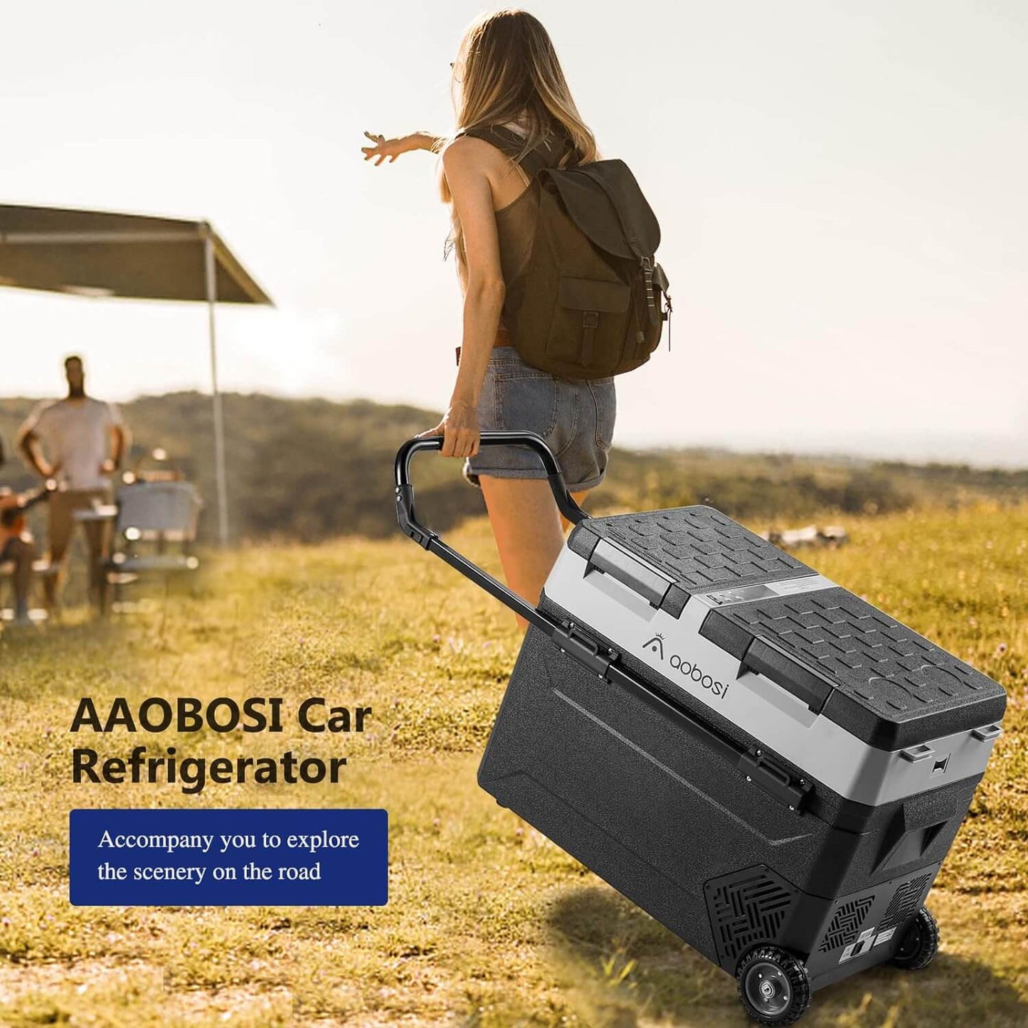 AOBOSI Portable Refrigerator on Wheels Dual Door Dual Zone 60qt/57L - J57