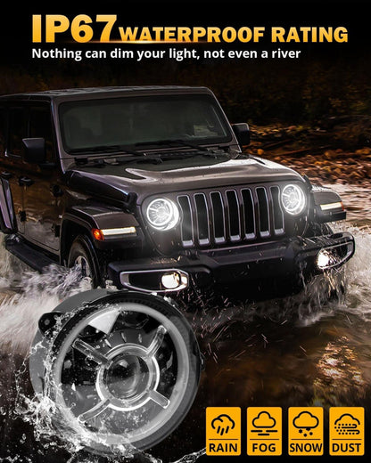 Auxbeam 9 Inch 100W Dot Approved LED Headlights with Halo DRL&Turn Signal High/Low Beam for 2018-2023 Jeep Wrangler JL Sport Sahara Rubicon MOAB Gladiator JT - QP010102