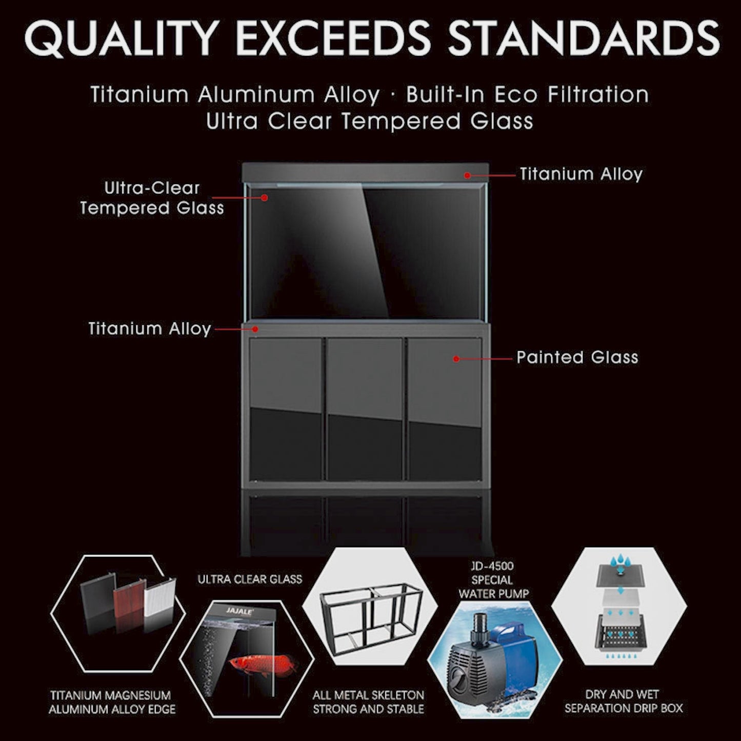 Aqua Dream 135 Gallon Tempered Glass Aquarium Black AD-1260-ABK