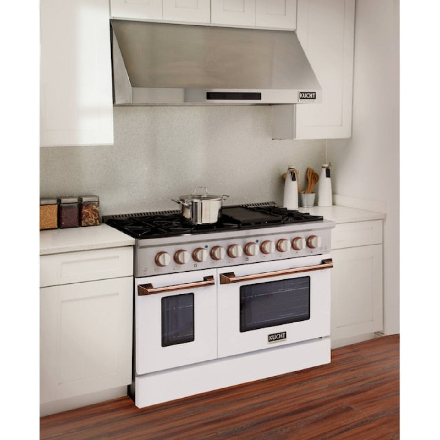 Kucht 48" Pro-Style Propane Gas Dual Fuel Range in White with Rose Gold Accents, KDF482/LP-W-ROSE - KDF482/LP-W-ROSE