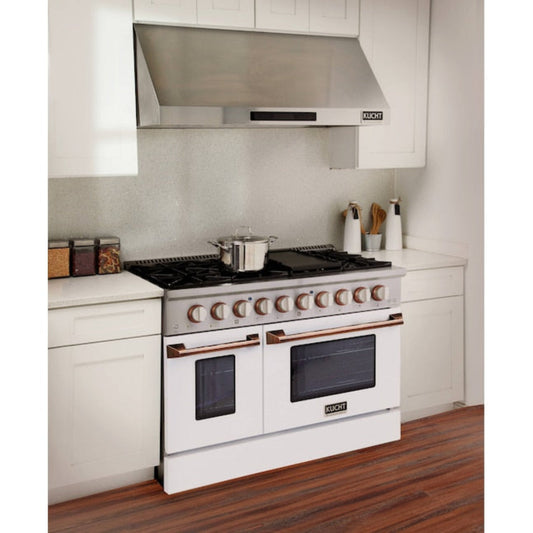 Kucht 48" Pro-Style Propane Gas Dual Fuel Range in White with Rose Gold Accents, KDF482/LP-W-ROSE - KDF482/LP-W-ROSE