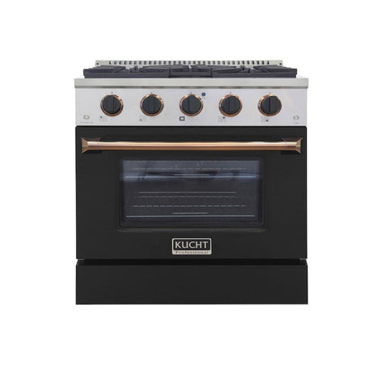 Kucht 30" Pro-Style Propane Gas Dual Fuel Range in Black with Gold Accents, KDF302/LP-K-GOLD - KDF302/LP-K-GOLD