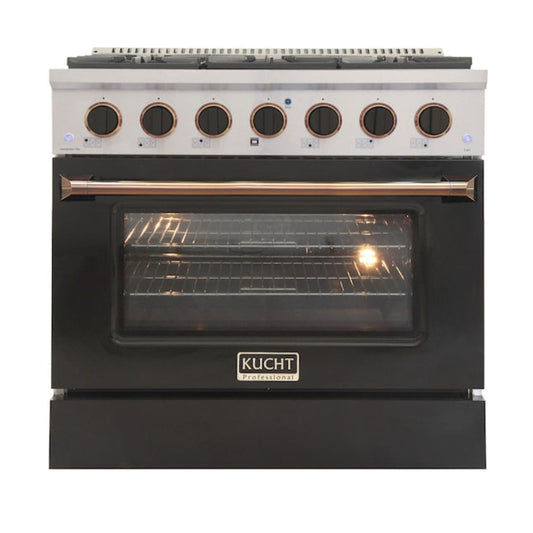 Kucht 36" Pro-Style Propane Gas Dual Fuel Range in Black with Gold Accents, KDF362/LP-K-GOLD - KDF362/LP-K-GOLD