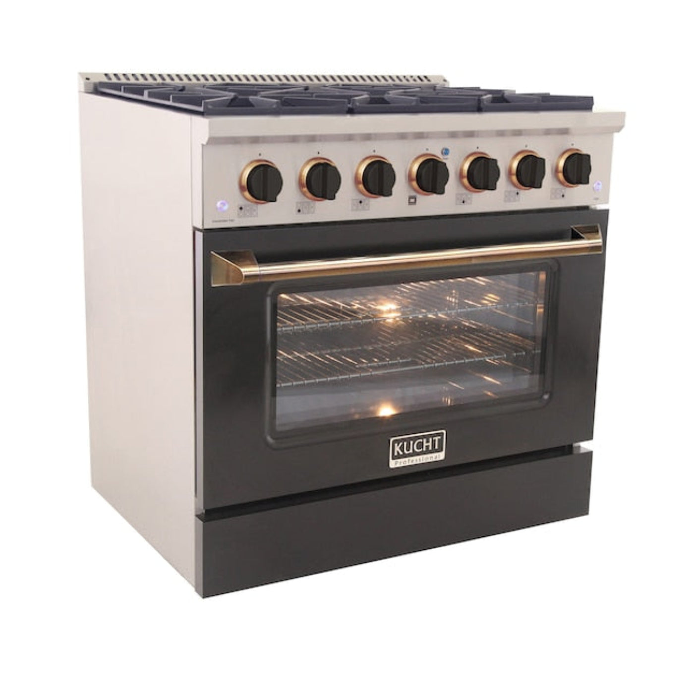 Kucht 36" Pro-Style Propane Gas Dual Fuel Range in Black with Gold Accents, KDF362/LP-K-GOLD - KDF362/LP-K-GOLD