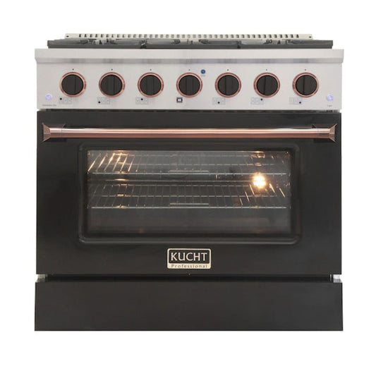 Kucht 36" Pro-Style Propane Gas Dual Fuel Range in Black with Rose Gold Accents, KDF362/LP-K-ROSE - KDF362/LP-K-ROSE