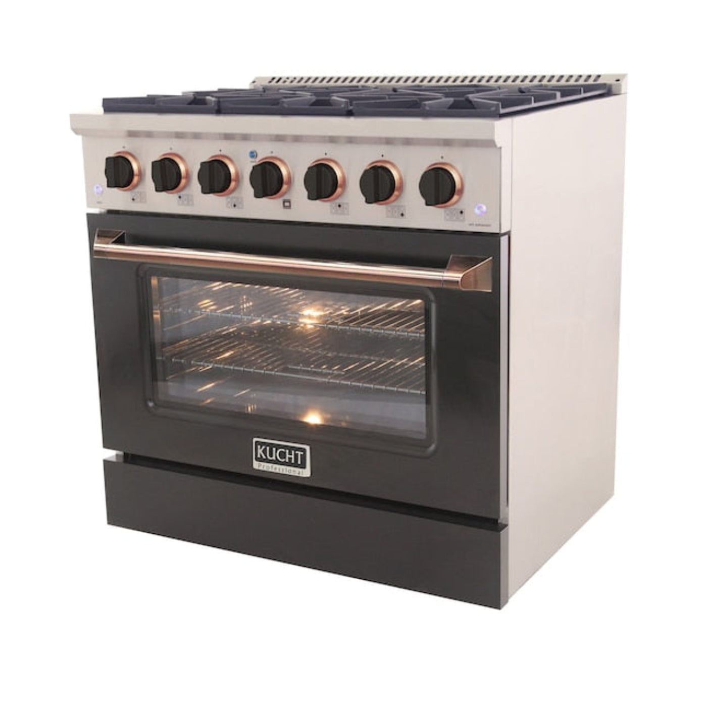 Kucht 36" Pro-Style Propane Gas Dual Fuel Range in Black with Rose Gold Accents, KDF362/LP-K-ROSE - KDF362/LP-K-ROSE