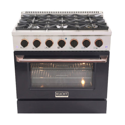 Kucht 36" Pro-Style Propane Gas Dual Fuel Range in Black with Rose Gold Accents, KDF362/LP-K-ROSE - KDF362/LP-K-ROSE