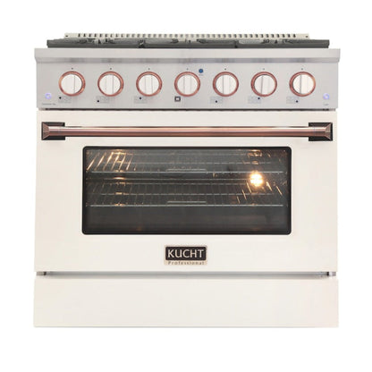 Kucht 36" Pro-Style Propane Gas Dual Fuel Range in White with Rose Gold Accents, KDF362/LP-W-ROSE - KDF362/LP-W-ROSE