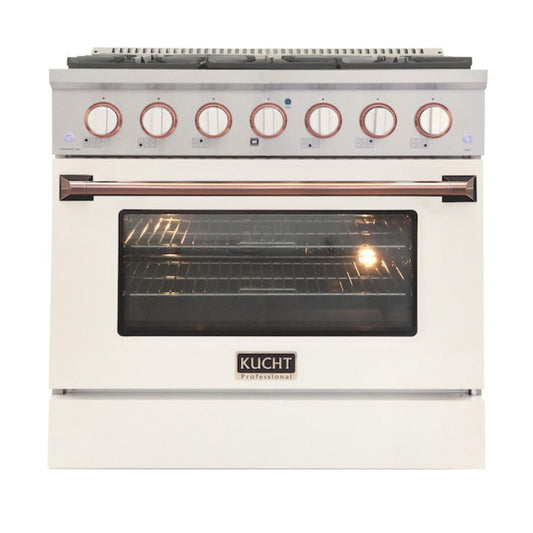 Kucht 36" Pro-Style Propane Gas Dual Fuel Range in White with Rose Gold Accents, KDF362/LP-W-ROSE - KDF362/LP-W-ROSE