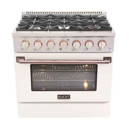 Kucht 36" Pro-Style Propane Gas Dual Fuel Range in White with Rose Gold Accents, KDF362/LP-W-ROSE - KDF362/LP-W-ROSE