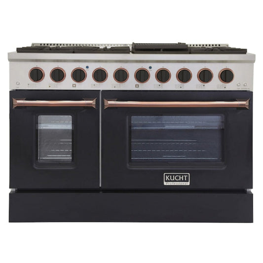 Kucht Signature 48 In. 6.7 cu ft. Propane Gas Range with Black Door and Rose Gold Accents, KNG481/LP-K-ROSE - KNG481/LP-K-ROSE