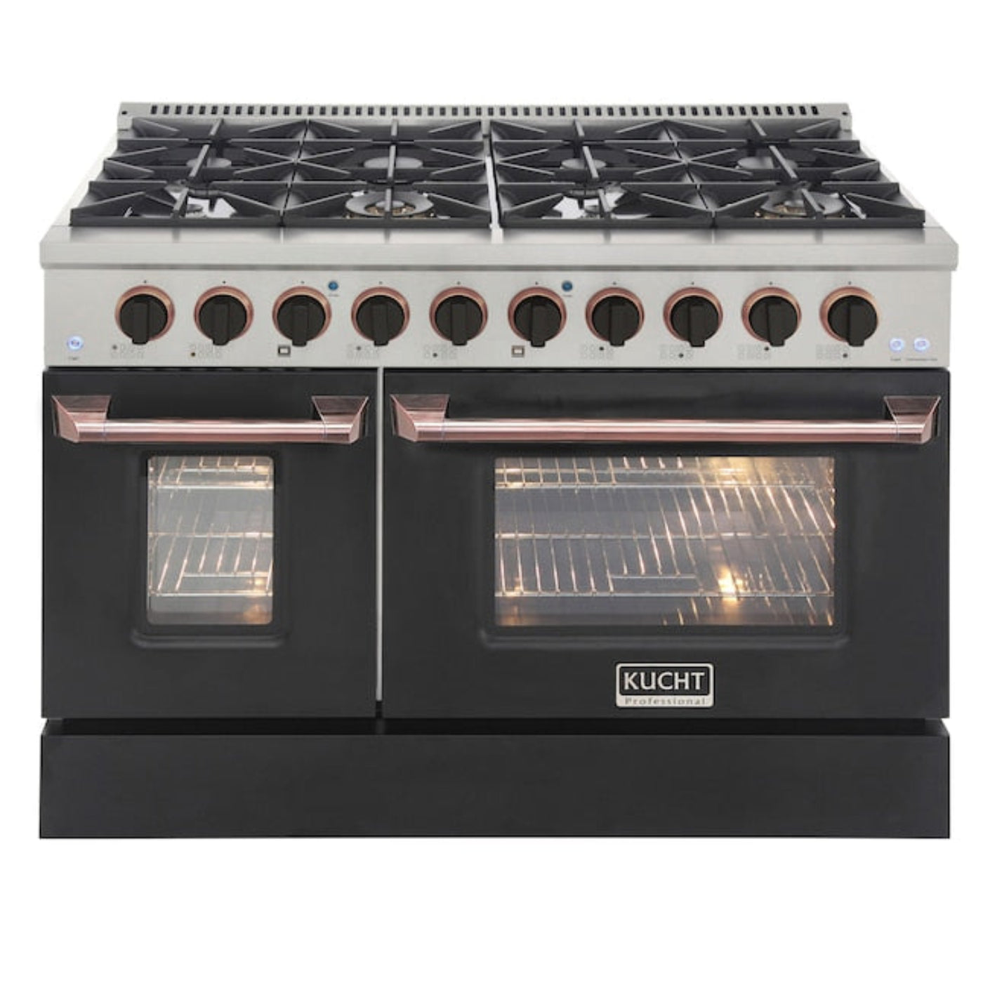 Kucht 48" Pro-Style Propane Gas Dual Fuel Range in Black with Rose Gold Accents, KDF482/LP-K-ROSE - KDF482/LP-K-ROSE