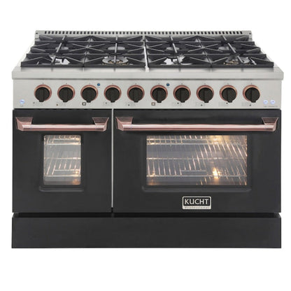 Kucht 48" Pro-Style Propane Gas Dual Fuel Range in Black with Rose Gold Accents, KDF482/LP-K-ROSE - KDF482/LP-K-ROSE