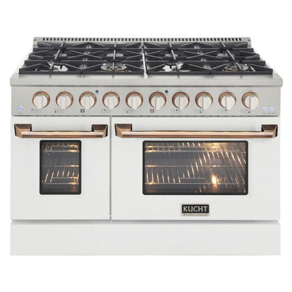 Kucht 48" Pro-Style Propane Gas Dual Fuel Range in White with Gold Accents, KDF482/LP-W-GOLD - KDF482/LP-W-GOLD