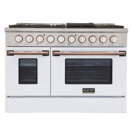 Kucht Signature 48 In. 6.7 cu ft. Propane Gas Range with White Door and Ro - KNG481/LP-W-ROSE