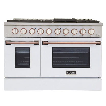 Kucht 48" Pro-Style Propane Gas Dual Fuel Range in White with Rose Gold Accents, KDF482/LP-W-ROSE - KDF482/LP-W-ROSE