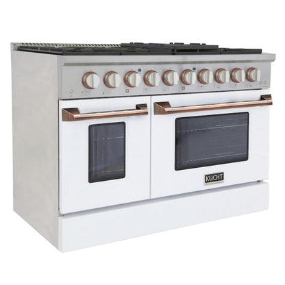 Kucht 48" Pro-Style Propane Gas Dual Fuel Range in White with Rose Gold Accents, KDF482/LP-W-ROSE - KDF482/LP-W-ROSE