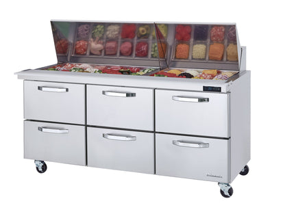 Blue Air B | 72" Wide 6 Drawer Mega Top Sandwich Prep Table - LMT72-D6-HC