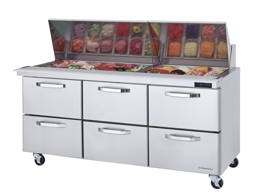 Blue Air B | 72" Wide 6 Drawer Mega Top Sandwich Prep Table - LMT72-D6-HC