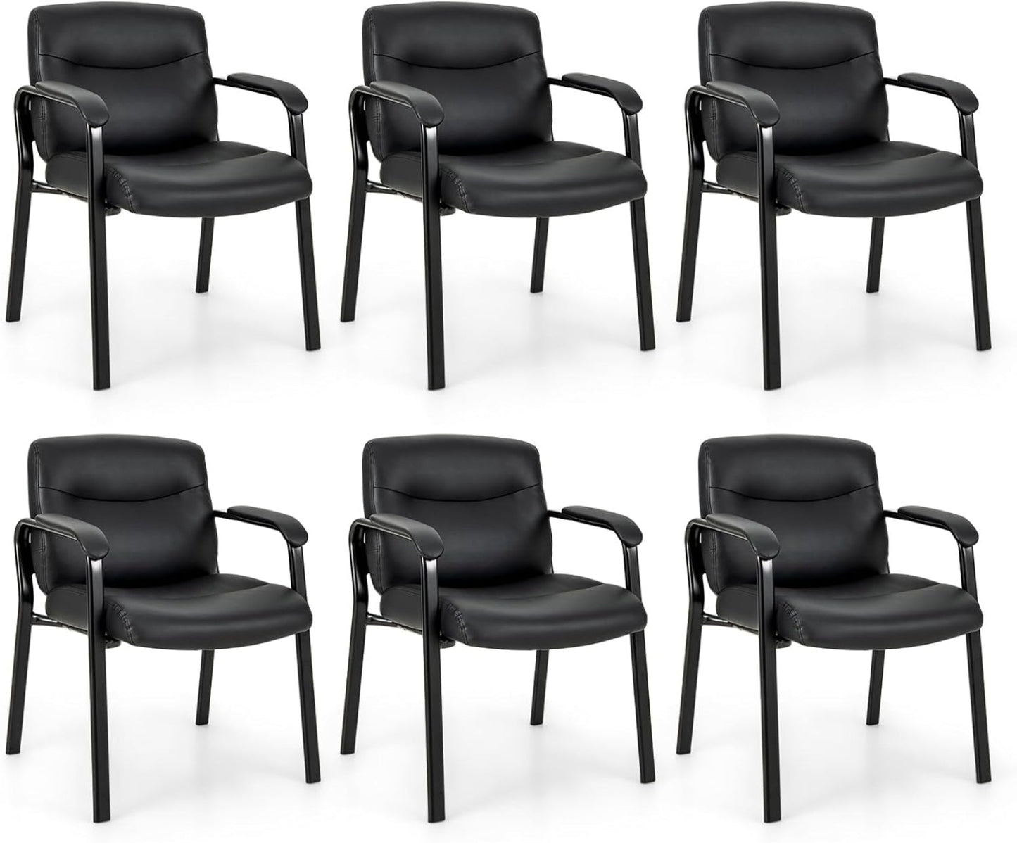 Tangkula Waiting Room Chairs, Upholstered PU Leather Conference Room Chairs with Padded Armrests, Black - CB10598DK-2