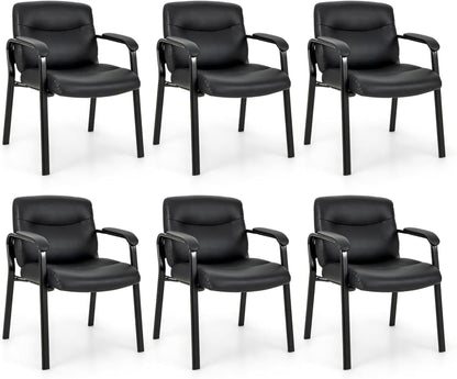 Tangkula Waiting Room Chairs, Upholstered PU Leather Conference Room Chairs with Padded Armrests, Black - CB10598DK-2