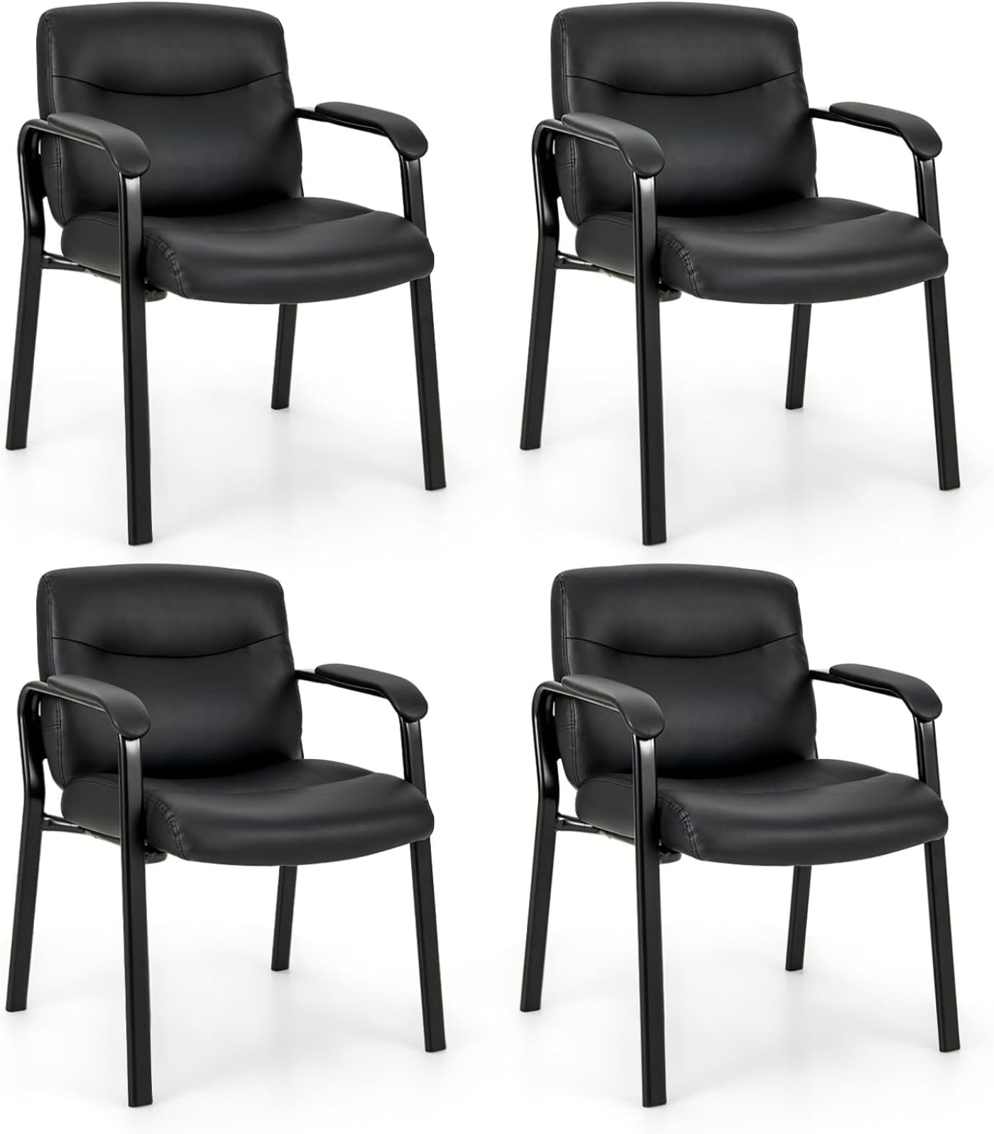 Tangkula Waiting Room Chairs, Upholstered PU Leather Conference Room Chairs with Padded Armrests, Black - CB10598DK-2